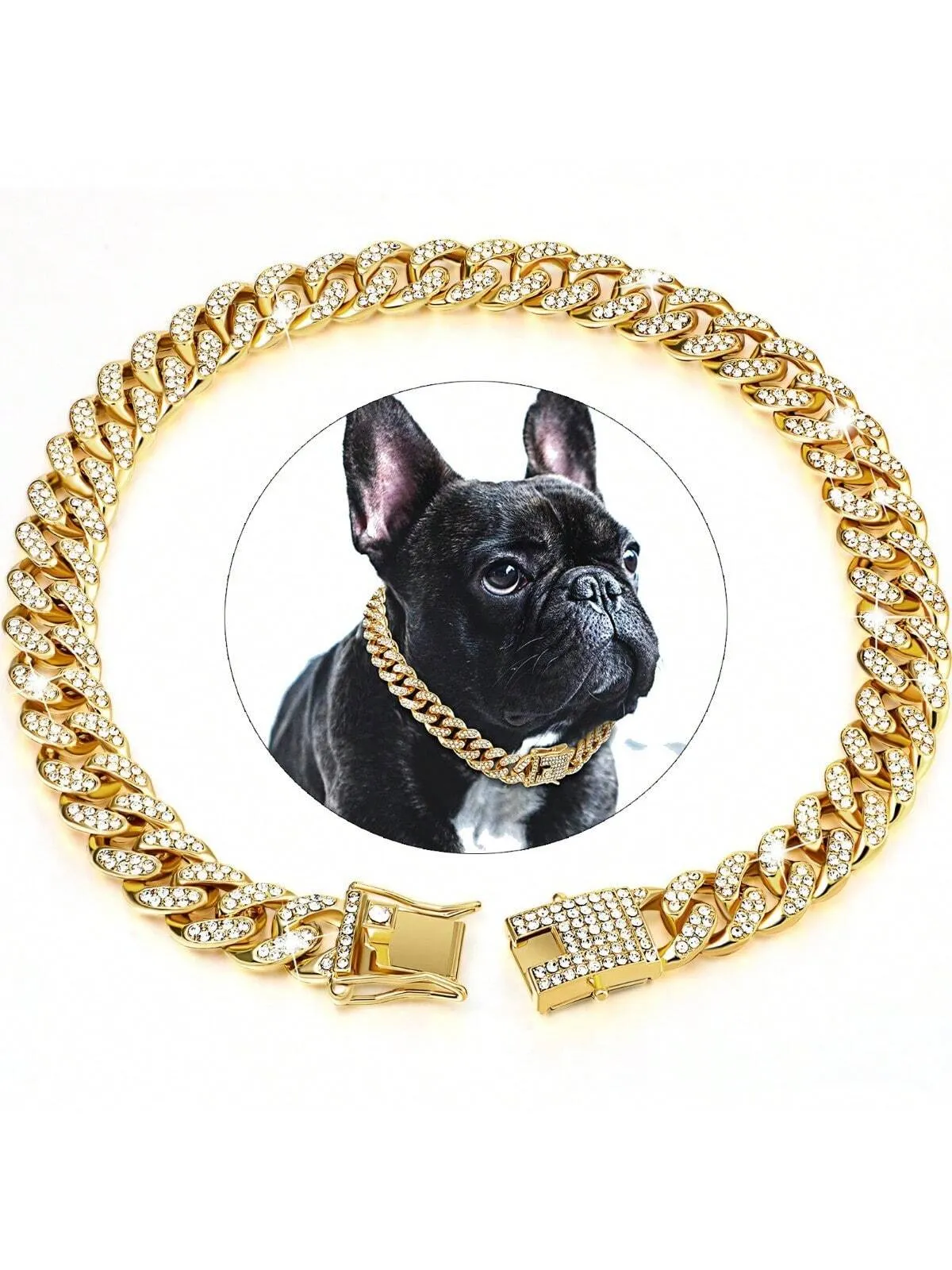 Sparkling Diamondoid Dog Collar: Secure Metal Chain & Buckle for Stylish Walks!