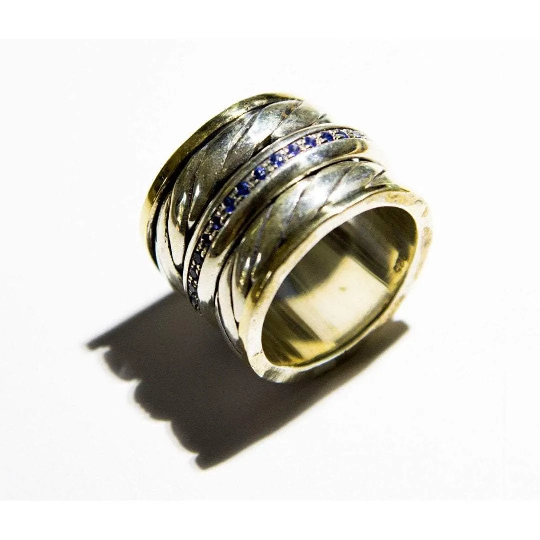 Spinner ring for woman, chunky silver rings 9K gold