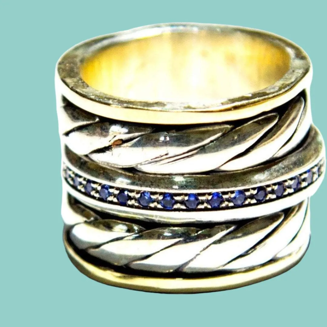 Spinner ring for woman, chunky silver rings 9K gold