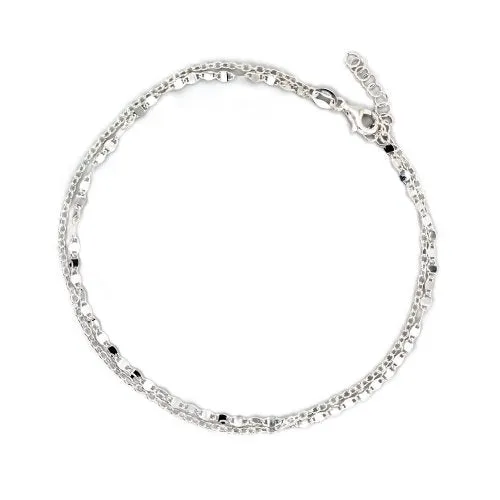 Sterling Silver Double Strand Valentino/Rolo Anklet