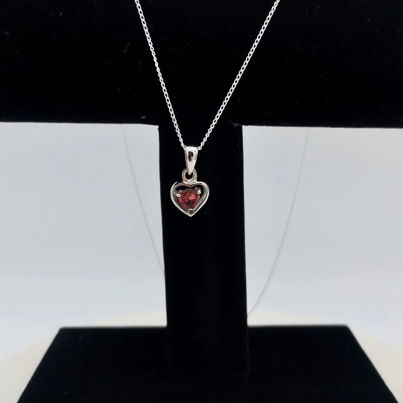 Sterling Silver Garnet Heart Pendant