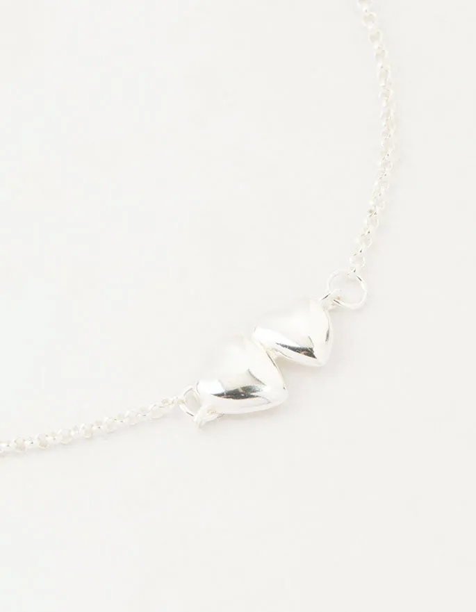 Sterling Silver Paired Puffy Heart Bracelet