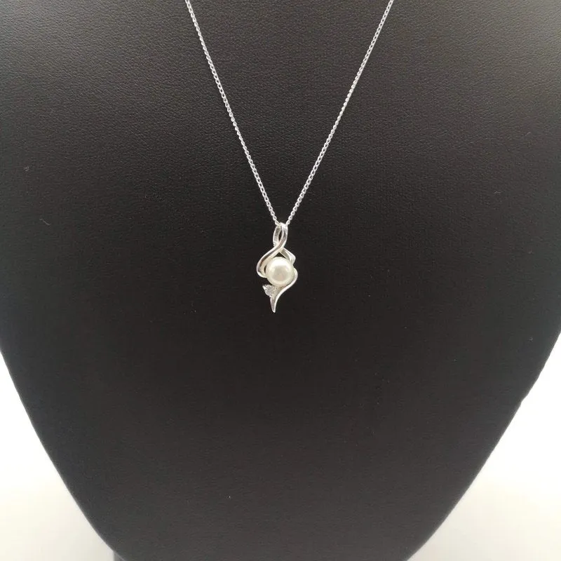 Sterling Silver Twisted Pearl & CZ Pendant