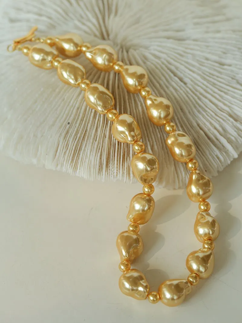 Stylish Baroque Pearl and Bead Beaded Necklace with OT Clasp