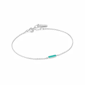 Teal Enamel Bar Silver Bracelet