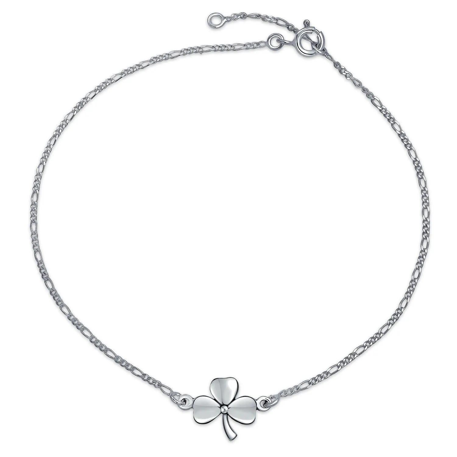 Three Leaf Shamrock Anklet Ankle Bracelet Lucky Clover Sterling Silver