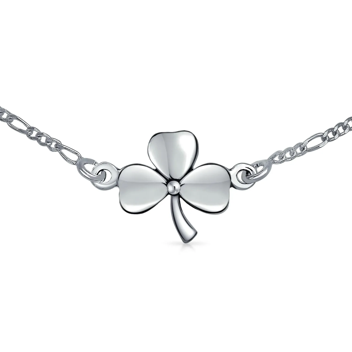 Three Leaf Shamrock Anklet Ankle Bracelet Lucky Clover Sterling Silver