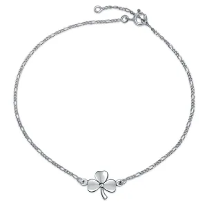 Three Leaf Shamrock Anklet Ankle Bracelet Lucky Clover Sterling Silver