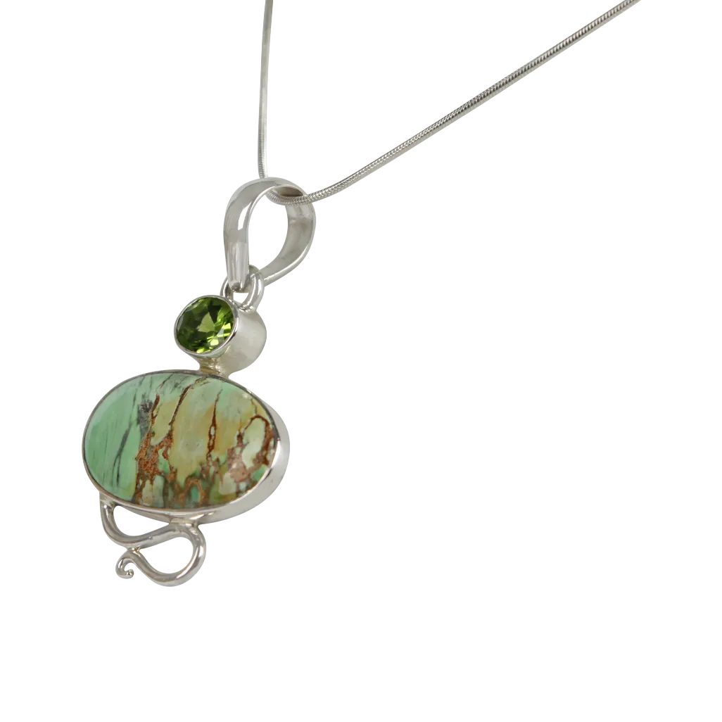 Truly Exquisite Sterling Silver Statement Pendant with a Beautiful and Rare Variscite Crystal as the Main Stone.