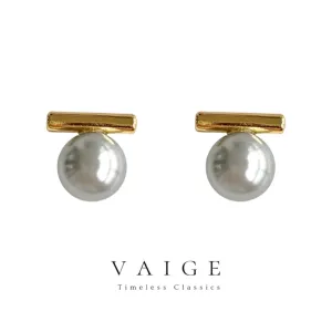 VAIGE Elegant Gold Pearl Stud Earrings