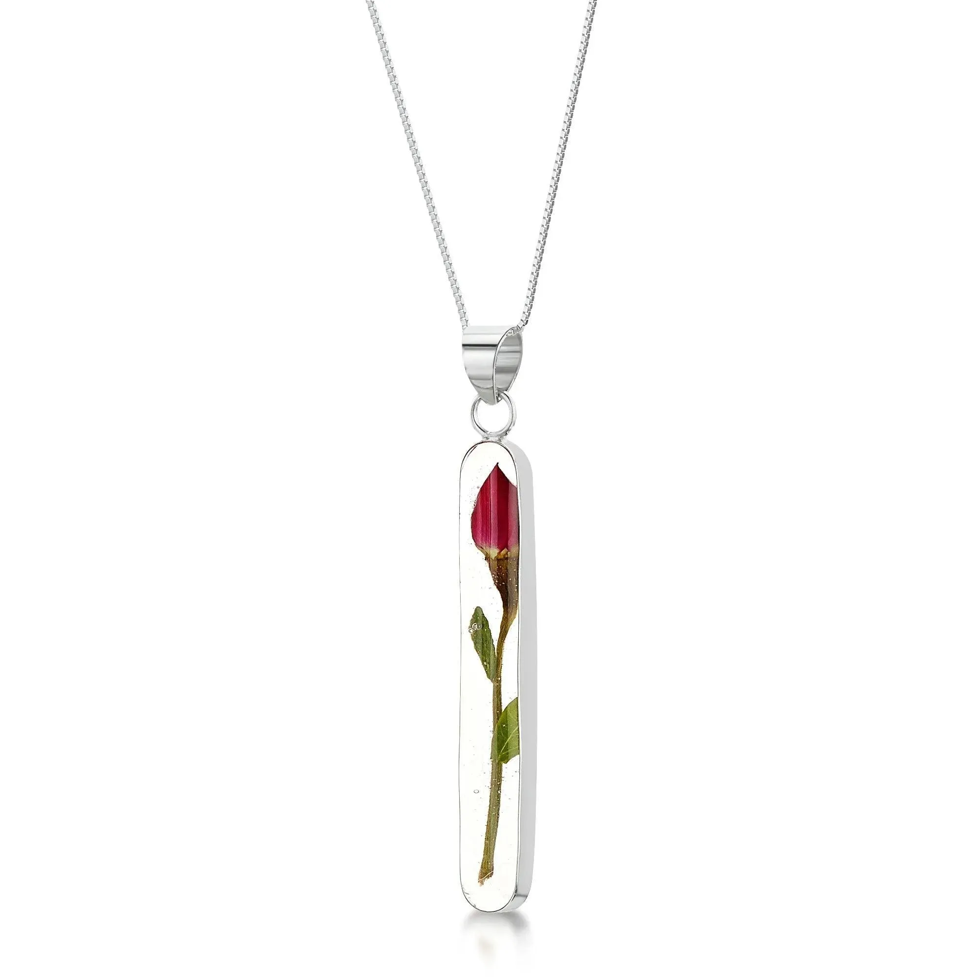 Valentines day gift - Miniature rose necklace by  Shrieking Violet® Sterling silver pendant with a real rose stem with giftbox. Valentine jewellery