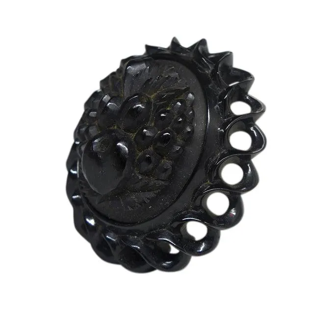 Victorian Whitby Jet Floral Brooch