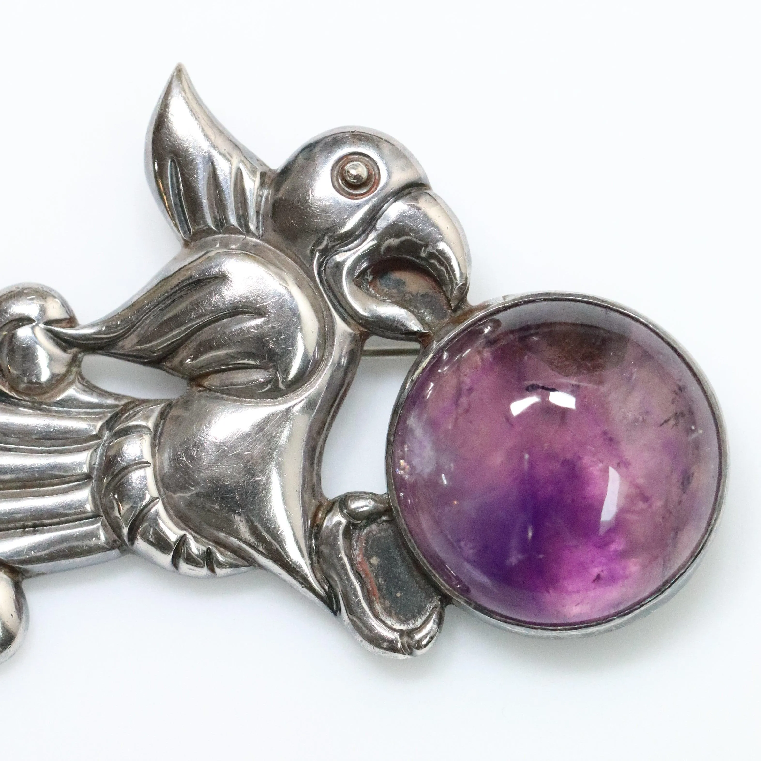 Vintage William Spratling Taxco Silver Mexican Jewelry | Amethyst Parrot Brooch