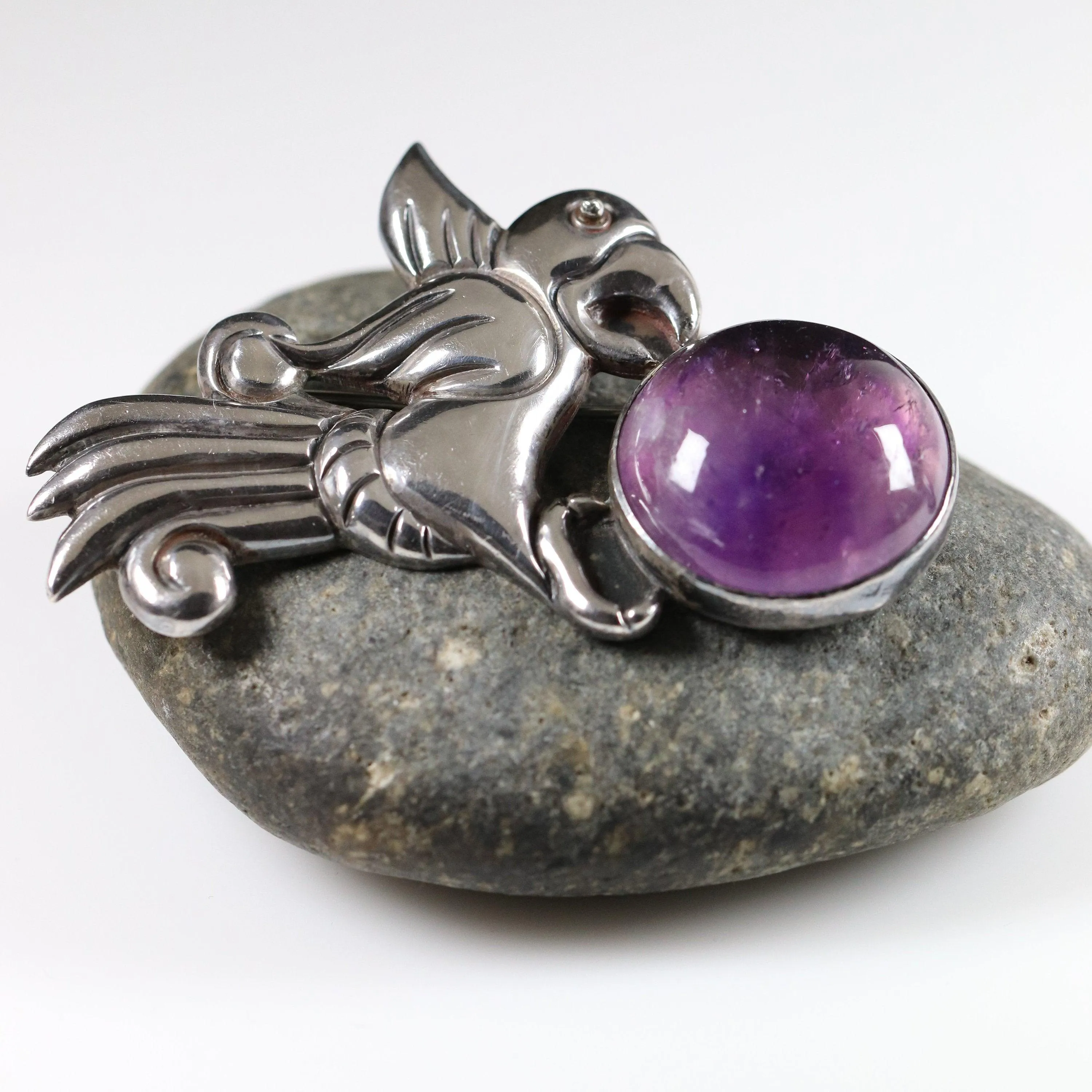 Vintage William Spratling Taxco Silver Mexican Jewelry | Amethyst Parrot Brooch