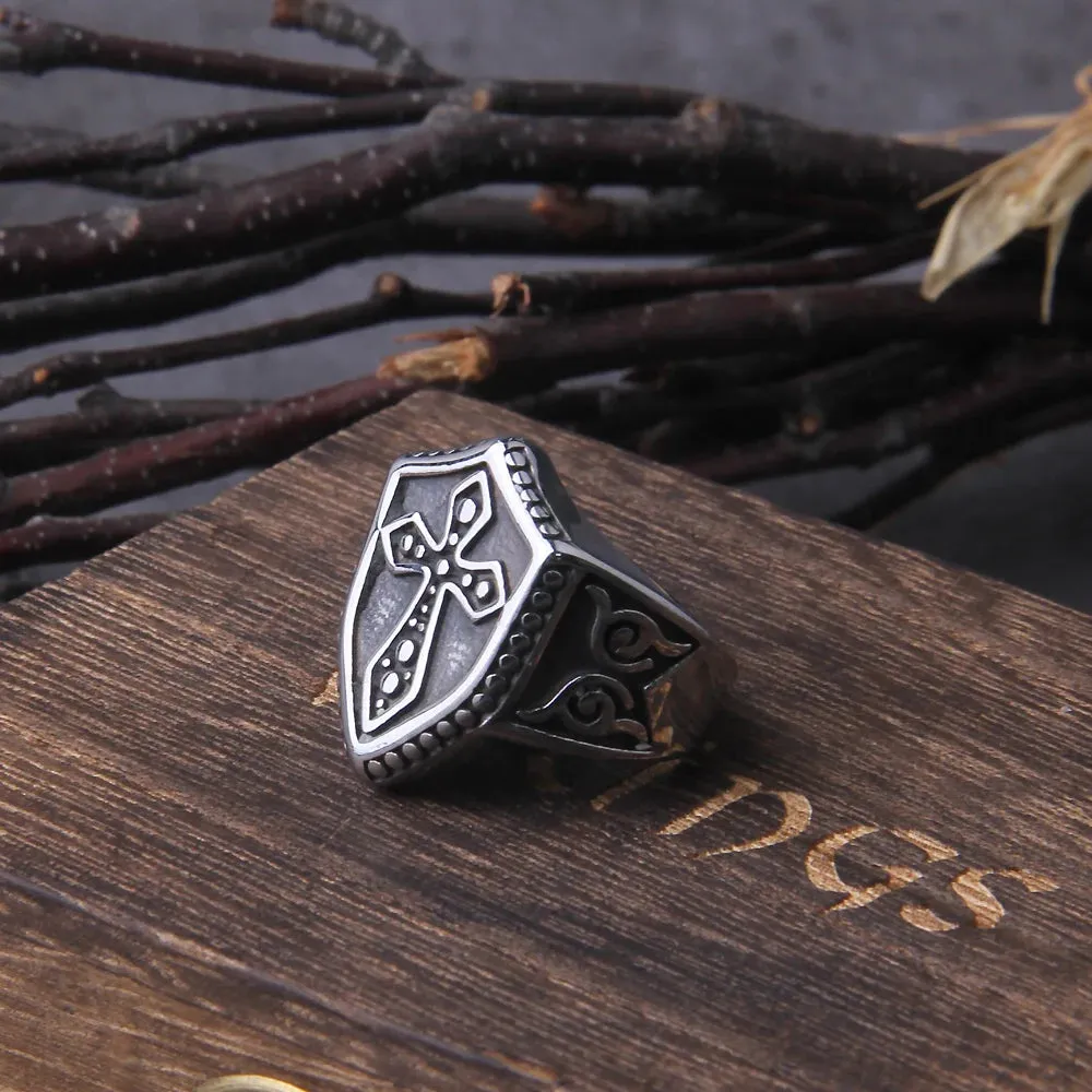 Warrior Cross Shield Knight Templar Viking Ring