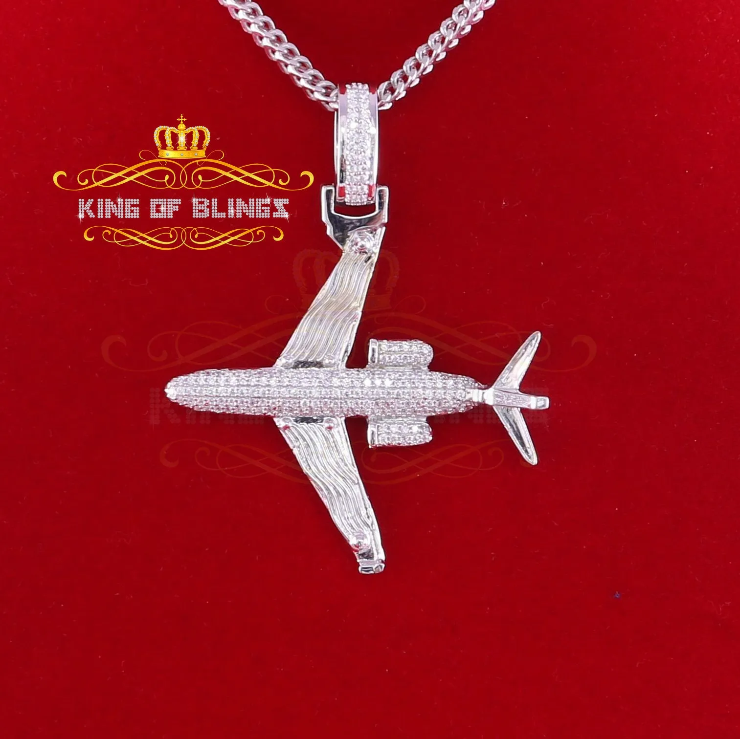 White 925 Sterling Silver Aeroplane Shape Pendant with 1.82ct Cubic Zirconia