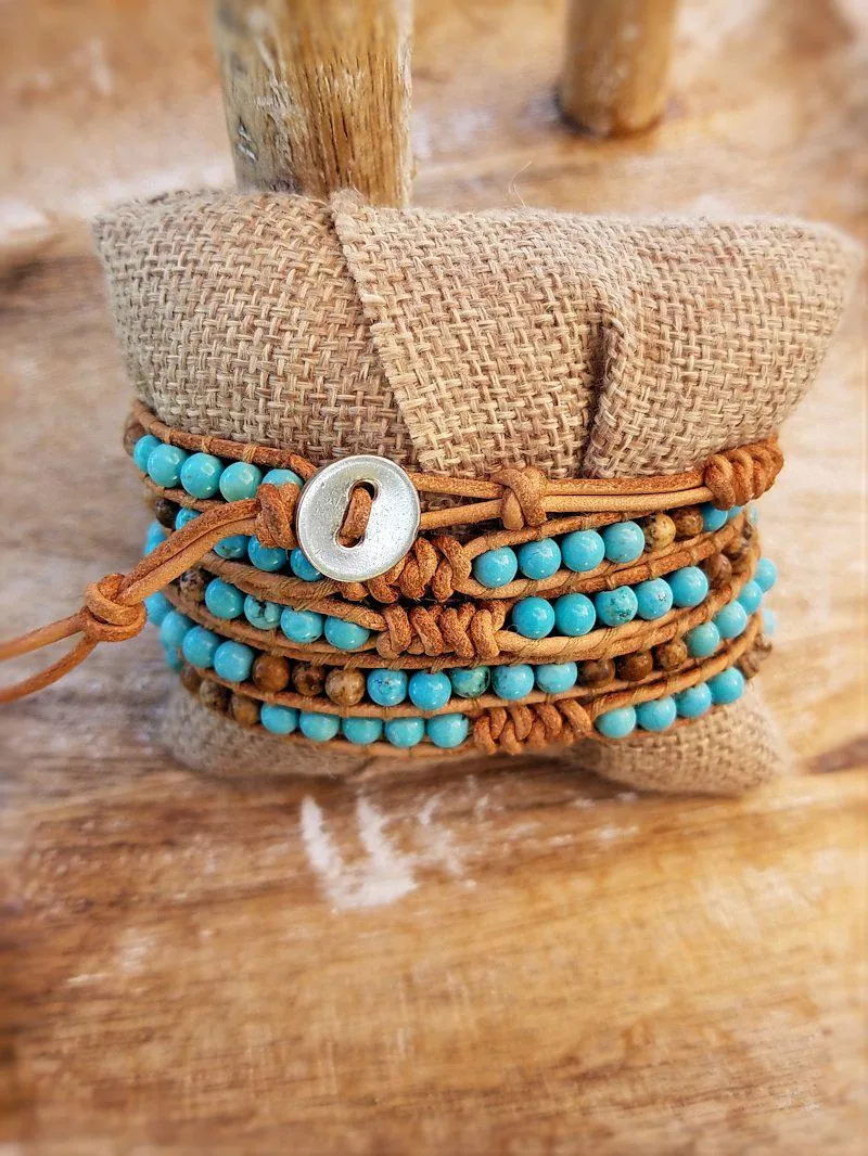 Wrap Bracelet - Magnesite on Leather