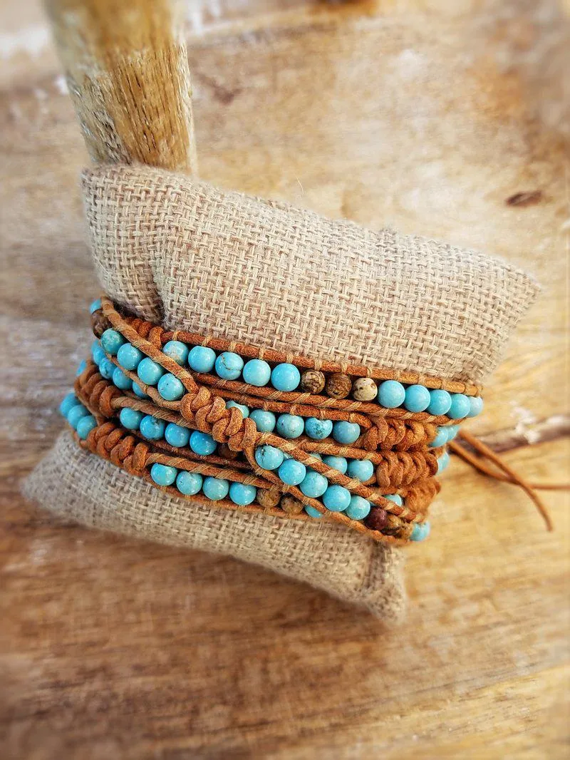 Wrap Bracelet - Magnesite on Leather