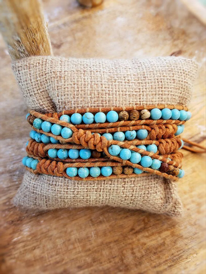 Wrap Bracelet - Magnesite on Leather