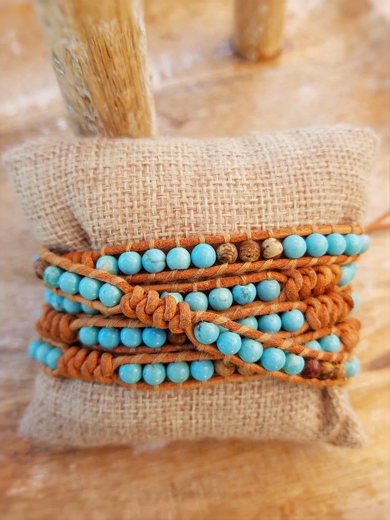 Wrap Bracelet - Magnesite on Leather