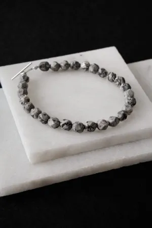 Xander Kostroma - Men's 925 Sterling Silver Hexagonal Picasso Jasper Crystal Bracelet - Alleviates Stress and Enhances Self-Assurance - Handcrafted Unique Jewelry - 22cm Length - Perfect Gift for Elegance and Style