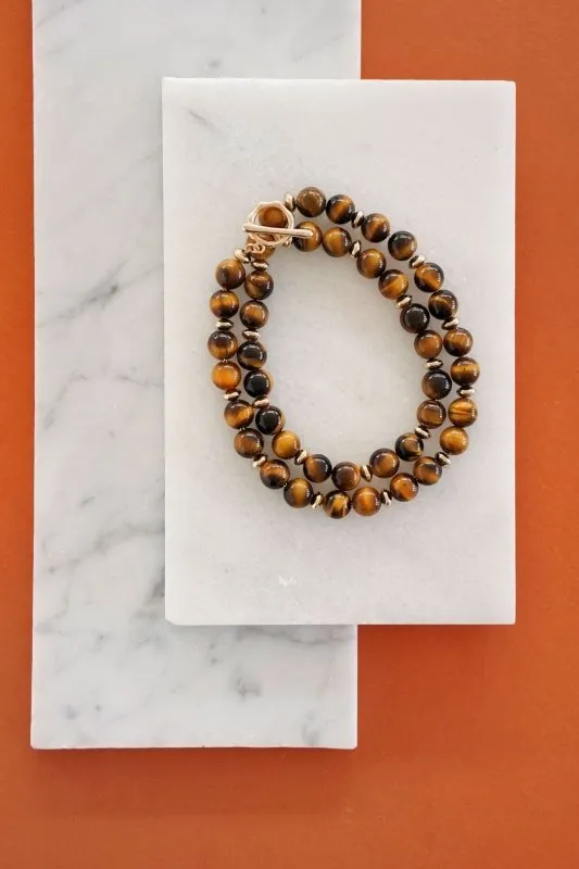 Xander Kostroma - Men's Double Wrap Tiger's Eye Bracelet - Ideal for Daily Wear - Enhances Protection and Mental Clarity - Handcrafted Unique Jewelry - 40cm Length - Perfect Gift for Good Luck and Style