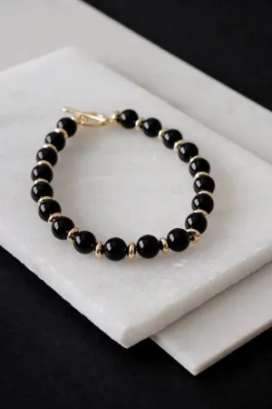 Xander Kostroma - Men's Gold Tone Black Onyx Crystal Bracelet - Enhances Protection and Healing - Handcrafted Unique Jewelry - 22cm Length - Perfect Gift for Elegance and Style