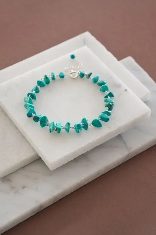 Xander Kostroma - Men's Raw Turquoise Crystal Chip Bracelet - Ideal for Daily Wear - Enhances Protection and Inner Peace - Handcrafted Unique Jewelry - 20cm   Extension - Perfect Gift for Tranquility and Style