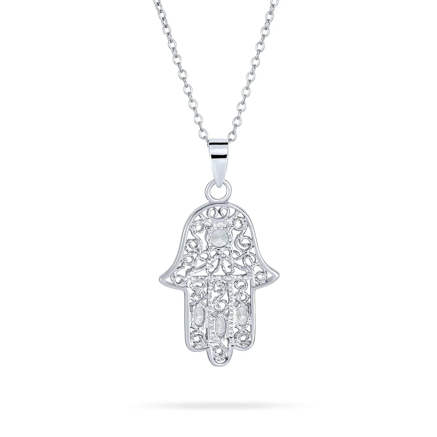 Yoga Filigree Hamsa Pendant Necklace in Sterling Silver - Hand of God Amulet